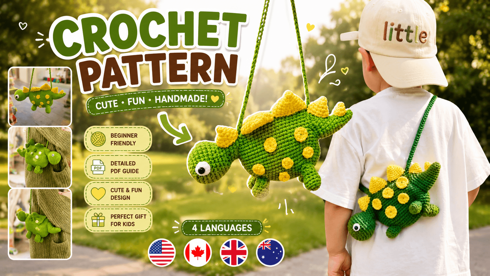 Crochet Dinosaur Backpack Pattern | Dino Bag PDF | Dinosaur Bag Crochet Pattern | Kids Backpack
