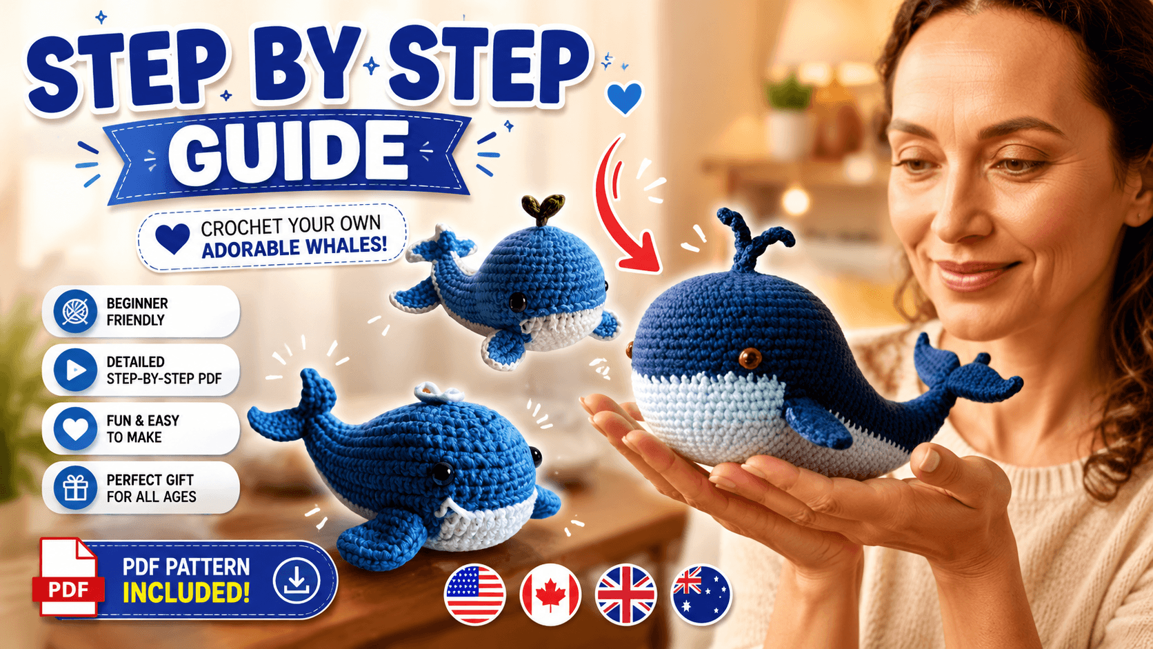 Crochet Whale Pattern | No Sew Whale Amigurumi PDF | Mini Whale Crochet Pattern | Beginner Crochet Plushie
